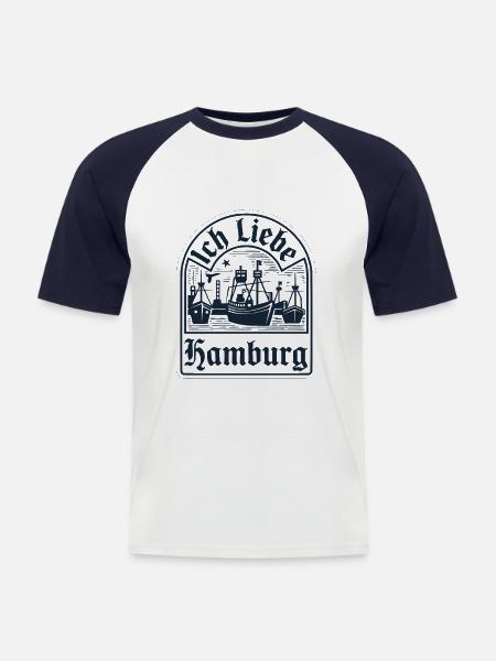 Hamburg - Ich liebe Hamburg! - Männer Baseball-T-Shirt - Weiß/Navy