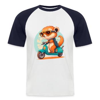 Escooting Meerkat Escooter Scooter électrique - T-shirt baseball manches courtes Homme - blanc/marine - Devant - Nik (191cm)