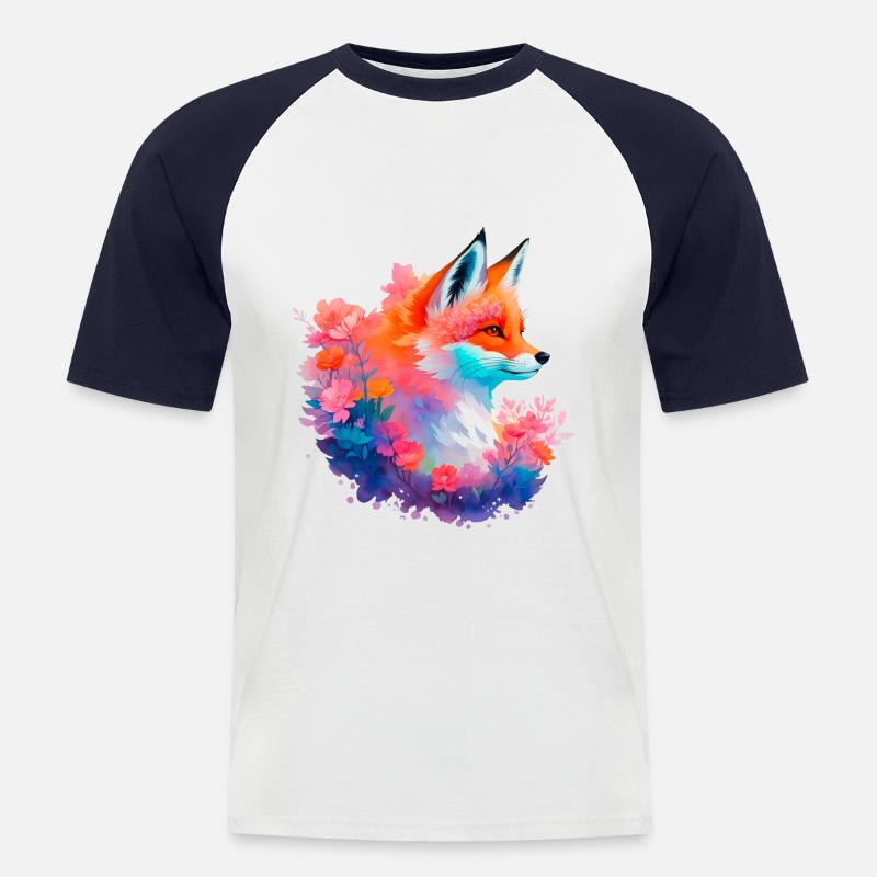 Rotfuchs Blumen Fuchs Kopf - Männer Baseball-T-Shirt - Weiß/Navy