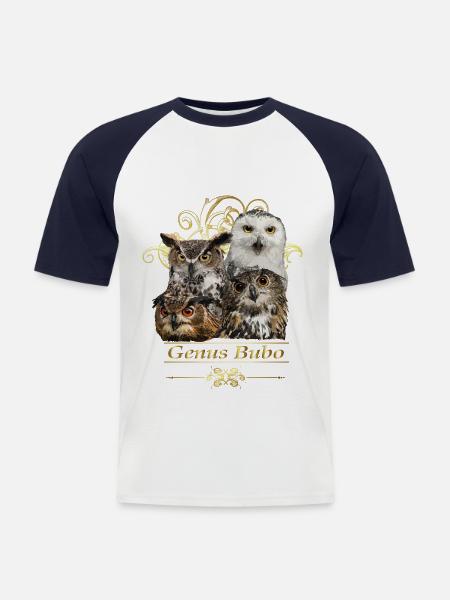 Eulen - Männer Baseball-T-Shirt - Weiß/Navy