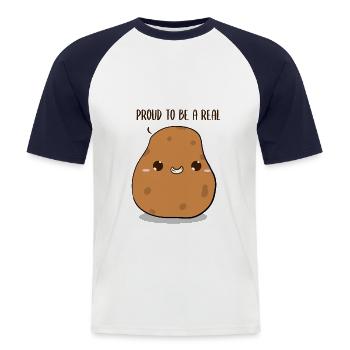 Stolz darauf Deutsch (eine Kartoffel) zu sein - Männer Baseball-T-Shirt - Weiß/Navy - Vorne - Nik (191cm)