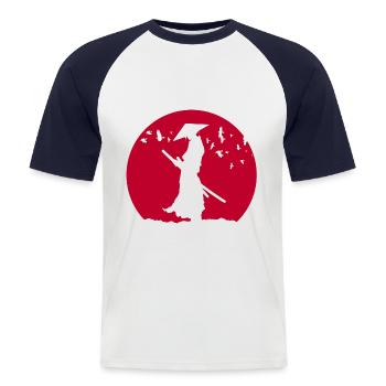 Samourai - T-shirt baseball manches courtes Homme - blanc/marine - Devant - Nik (191cm)