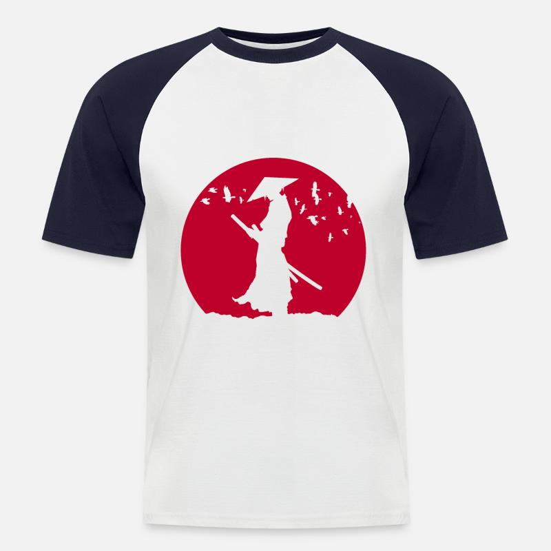 Samurai - Männer Baseball-T-Shirt - Weiß/Navy