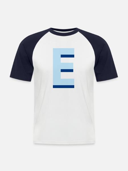 Pop og moderne blå bogstav e - Kortærmet herre-baseballshirt - hvid/marineblå