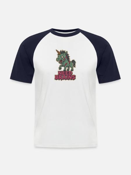 Need Brains - Zombie Einhorn - Männer Baseball-T-Shirt - Weiß/Navy