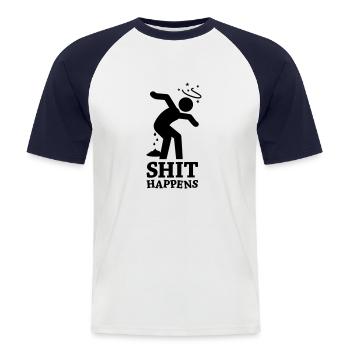 Shit Happens No.1 - Männer Baseball-T-Shirt - Weiß/Navy - Vorne - Nik (191cm)