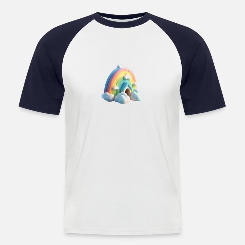 Regenbogen mit Haus - Männer Baseball-T-Shirt - Weiß/Navy