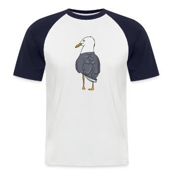 Möwe - Männer Baseball-T-Shirt - Weiß/Navy - Vorne - Nik (191cm)
