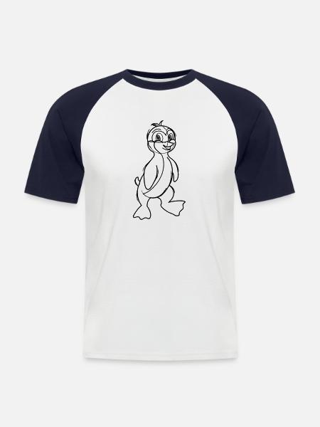 Pinguin-Karikatur - Männer Baseball-T-Shirt - Weiß/Navy