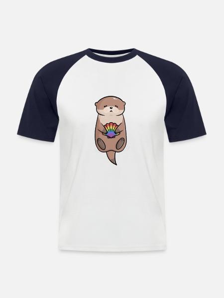 Søt Otter Shell Gay Queer Flag Banner LGBTQ - Kortermet baseball skjorte for menn - hvit/marine