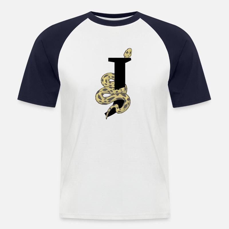 Buchstabe j Schlange - Männer Baseball-T-Shirt - Weiß/Navy