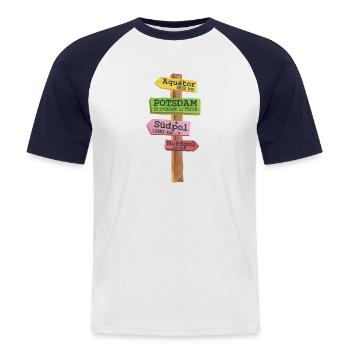 Posdam Wegweiser - Männer Baseball-T-Shirt - Weiß/Navy - Vorne - Nik (191cm)