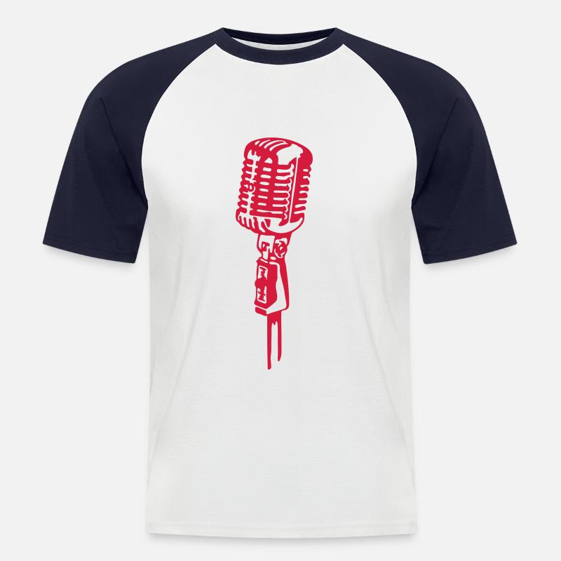 Retro Mikrofon - Männer Baseball-T-Shirt - Weiß/Navy