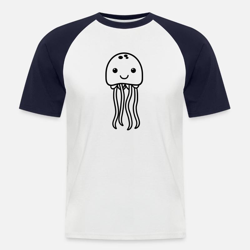 Qualle - Männer Baseball-T-Shirt - Weiß/Navy