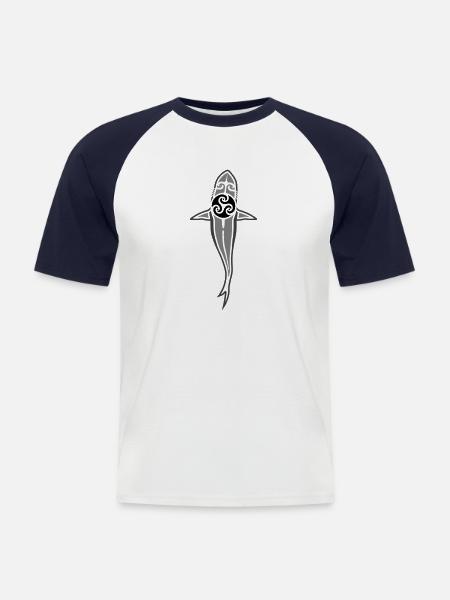 Tribal shark - Men's Baseball T-Shirt - white/navy