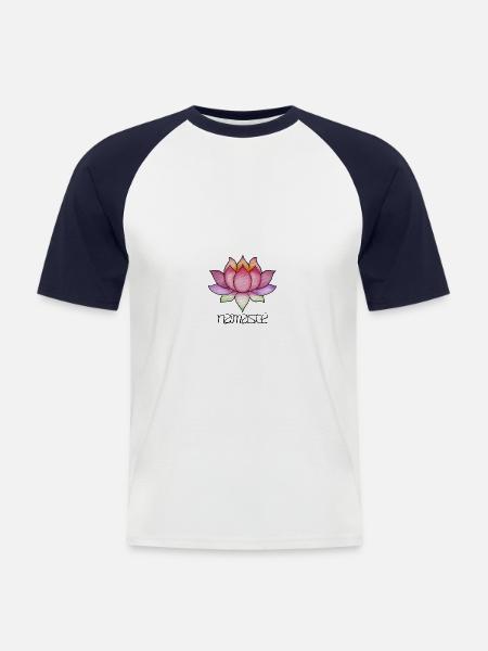 Lotus kukka kirjaimilla Namaste jooga symboli - Miesten lyhythihainen baseballpaita - valkoinen/laivasto