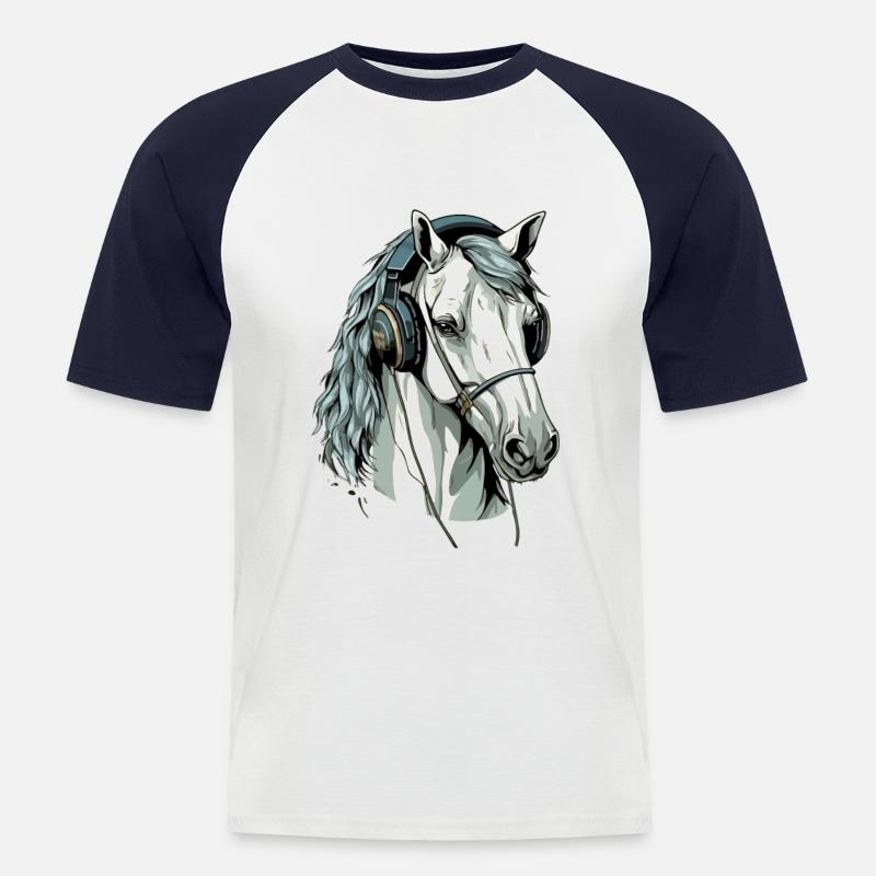 Hapo, das audiophile Pferd - Männer Baseball-T-Shirt - Weiß/Navy
