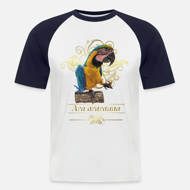 Der blau-gelbe Ara - Männer Baseball-T-Shirt - Weiß/Navy