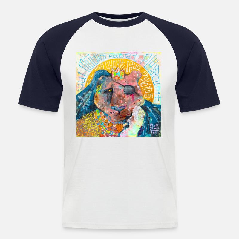 Pilgernder Löwe - Männer Baseball-T-Shirt - Weiß/Navy