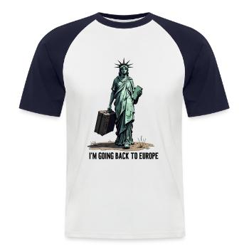 Drôle de Statue de la Liberté États-Unis Amérique Sarcasme - T-shirt baseball manches courtes Homme - blanc/marine - Devant - Nik (191cm)