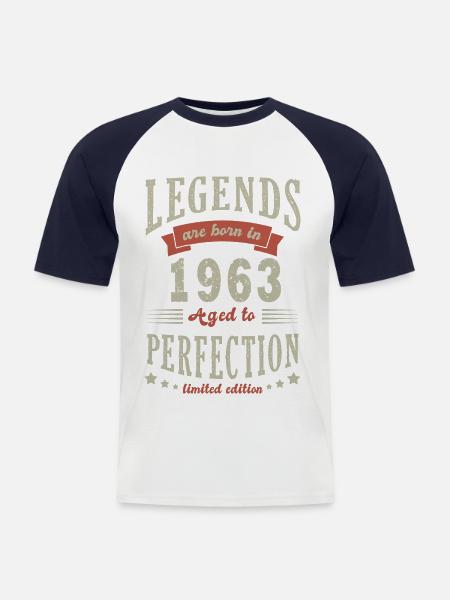 legende født i 1963 Gave anniversair 60 år - Kortærmet herre-baseballshirt - hvid/marineblå