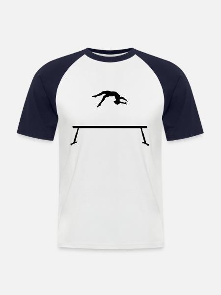 Gymnastics jump on balance beam - Men's Baseball T-Shirt - white/navy
