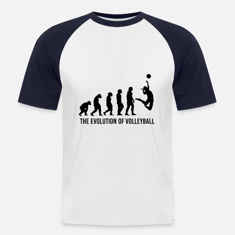 Volleyball Evolution Volleyballer Trainer Coach - Männer Baseball-T-Shirt - Weiß/Navy