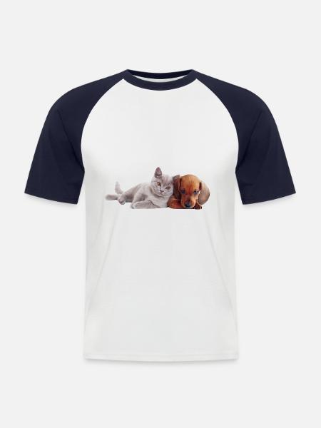 Elsker hund og kat kram - Kortærmet herre-baseballshirt - hvid/marineblå