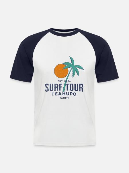 Surftour Teahupoo Tahiti - Männer Baseball-T-Shirt - Weiß/Navy