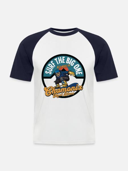 Surf the big one Chamonix Mont Blanc - Men's Baseball T-Shirt - white/navy