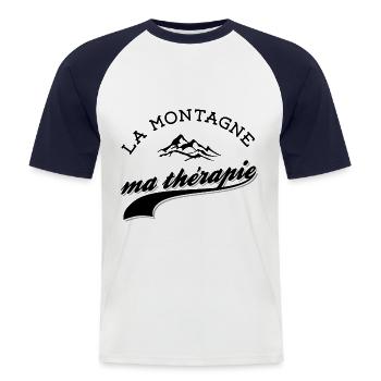 La montagne ma thérapie - T-shirt baseball manches courtes Homme - blanc/marine - Devant - Nik (191cm)