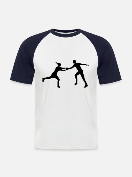 Kunstskøjteløb par i harmoni - Kortærmet herre-baseballshirt - hvid/marineblå