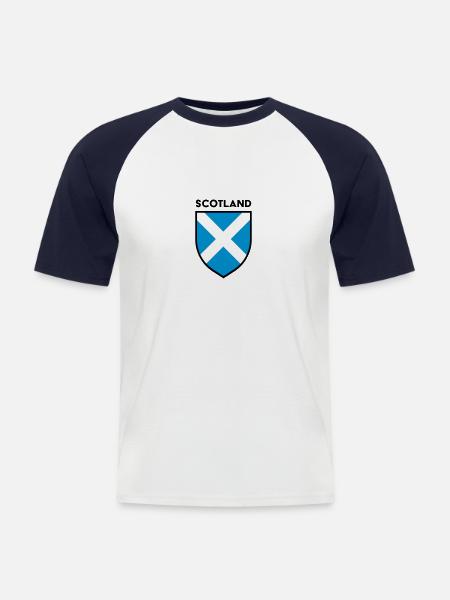 Schottland Saltire Flag Shield (schwarze Kontur) - Männer Baseball-T-Shirt - Weiß/Navy