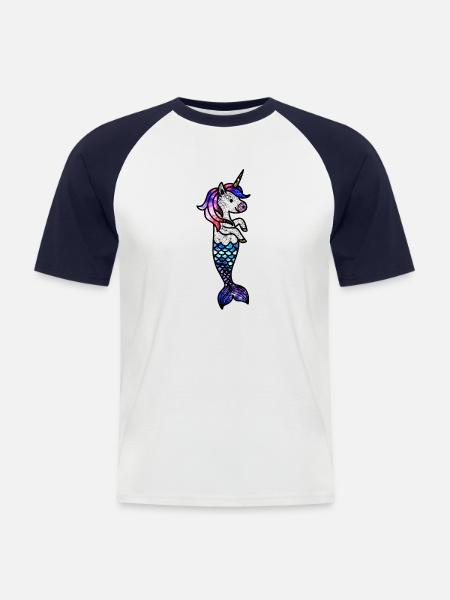 Kosmisches Meeres-Einhorn - Männer Baseball-T-Shirt - Weiß/Navy