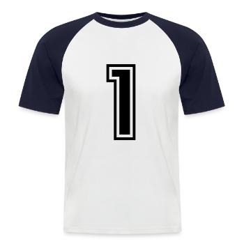 1 - Zahl 1 - Trikotnummer zweifarbig farbe ändern - Männer Baseball-T-Shirt - Weiß/Navy - Vorne - Nik (191cm)