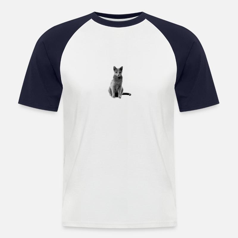 Russisch Blaue Katze - Männer Baseball-T-Shirt - Weiß/Navy
