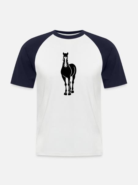 Pferd - Männer Baseball-T-Shirt - Weiß/Navy