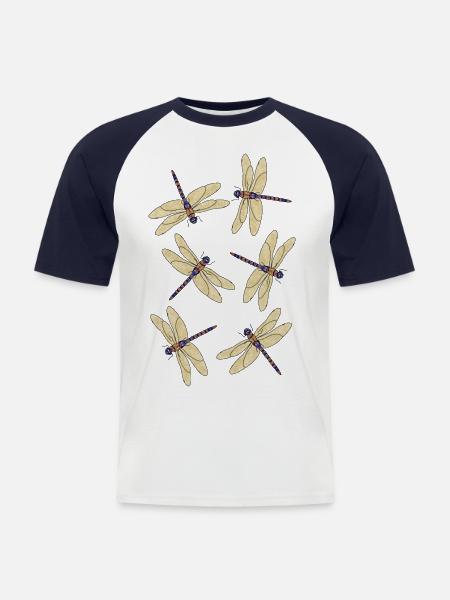 Six dragonflies - Men's Baseball T-Shirt - white/navy
