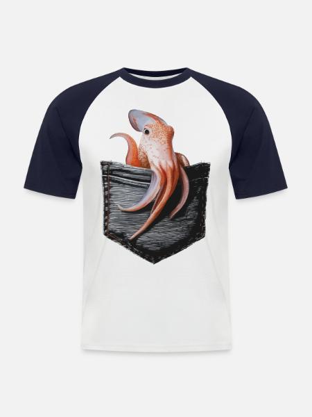 Tintenfisch - Männer Baseball-T-Shirt - Weiß/Navy