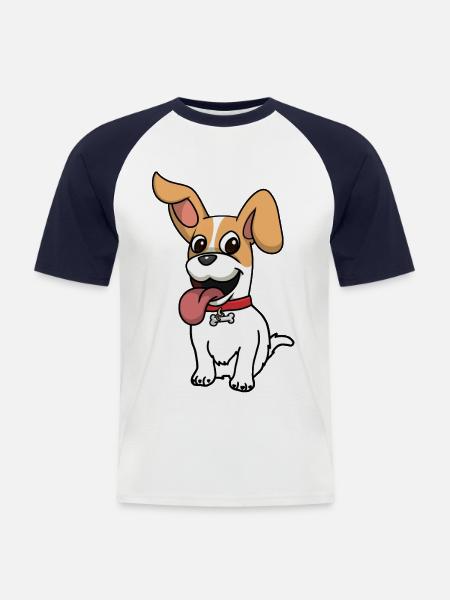 Funny dog dogs pets happy children - Men's Baseball T-Shirt - white/navy