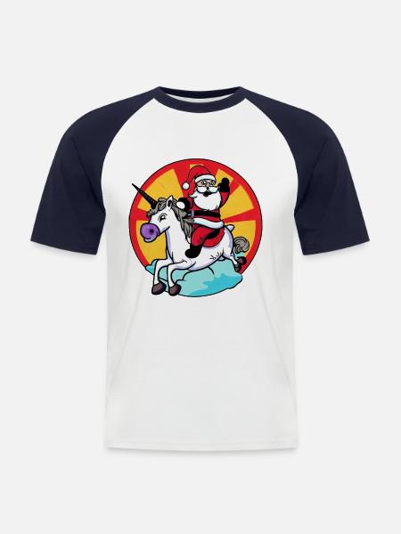Einhorn Weihnachtsmann - Männer Baseball-T-Shirt - Weiß/Navy