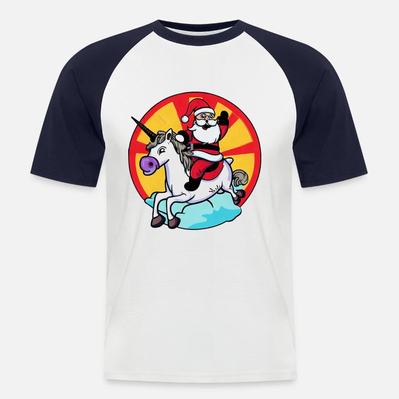 Einhorn Weihnachtsmann - Männer Baseball-T-Shirt - Weiß/Navy