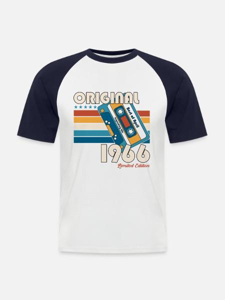 60-års fødselsdagskassette april årgang 1966 - Kortærmet herre-baseballshirt - hvid/marineblå