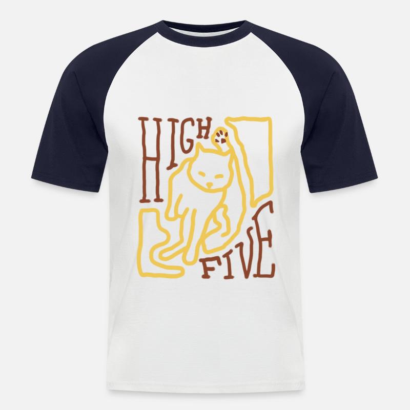 High Five Cat - Männer Baseball-T-Shirt - Weiß/Navy