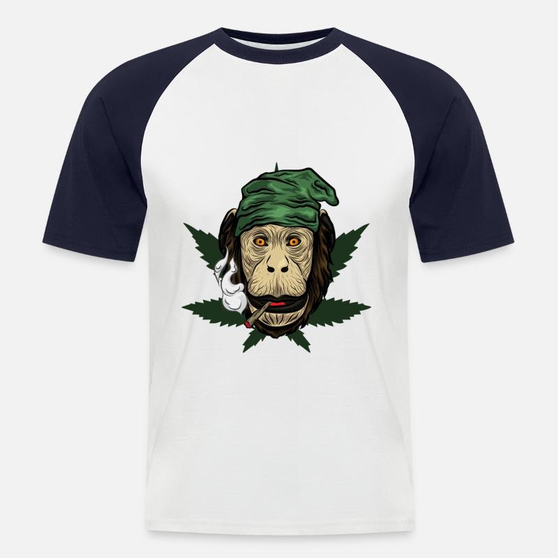 Kiffender Affe Mit Joint - Männer Baseball-T-Shirt - Weiß/Navy