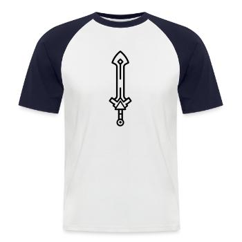 Schwert - Männer Baseball-T-Shirt - Weiß/Navy - Vorne - Nik (191cm)