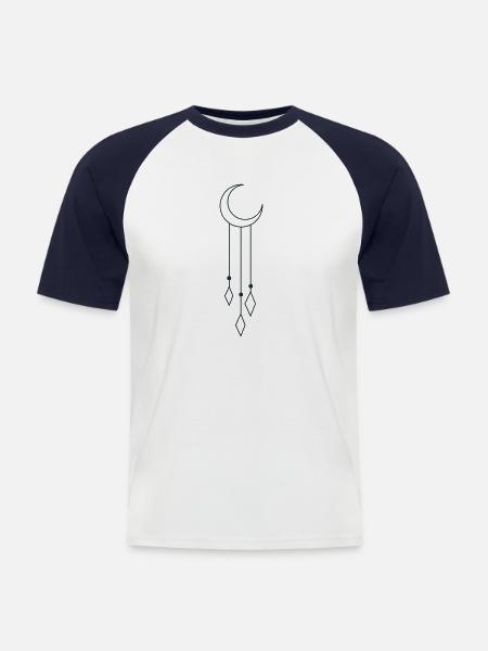 BOHO crescent moon with dangles - Men's Baseball T-Shirt - white/navy