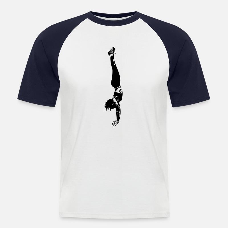 Frau im Handstand / Geschenkidee - Männer Baseball-T-Shirt - Weiß/Navy