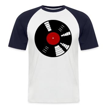 Disque vinyle rétro - T-shirt baseball manches courtes Homme - blanc/marine - Devant - Nik (191cm)