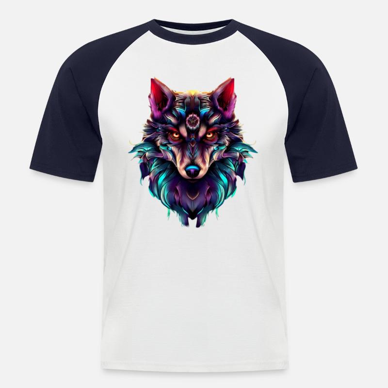 Wolf's Head Synthwave Wolf - Men's Baseball T-Shirt - white/navy